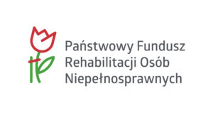 Logotyp: Po lewej kwiatek. Obok napis Państwowy Fundusz Rehabilitacji Osób Niepełnosprawnych. 